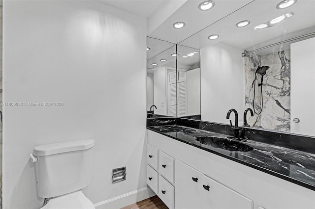 3700 Galt Ocean Dr Unit 1408, Fort Lauderdale, FL 33308 - full bathroom featuring recessed lighting, vanity, baseboards, toilet, and a shower