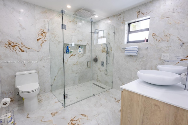 18781 SW 294th Ter, Homestead, FL 33030 - full bath featuring tile walls, double vanity, a marble finish shower, and toilet