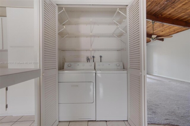 306 Cambridge Rd Unit 2-36, Hollywood, FL 33024 - washroom featuring washer and dryer, a ceiling fan, baseboards, light carpet, and wood ceiling