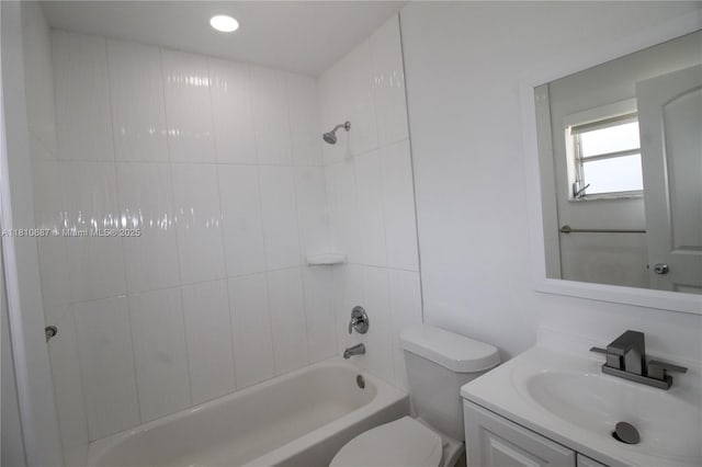 7204 NW 76th Dr, Tamarac, FL 33321 - bathroom featuring vanity, toilet, bathing tub / shower combination, and recessed lighting