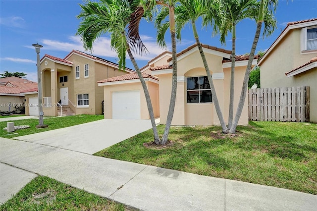 7325 Flores Way, Margate, FL 33063 - mediterranean / spanish-style home with a tile roof, an attached garage, stucco siding, and concrete driveway