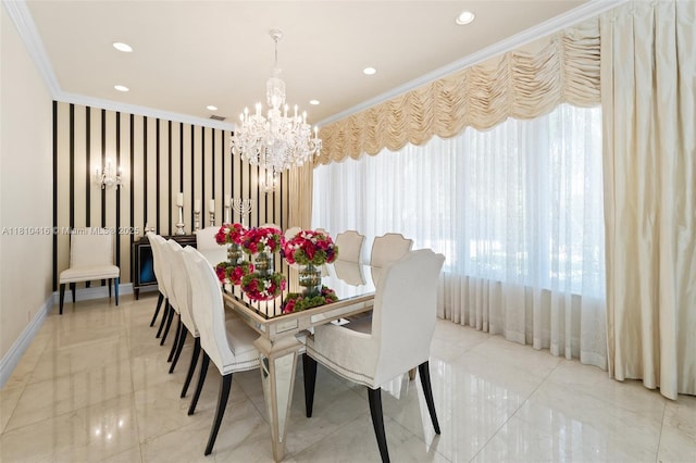 275 189th Ter, Sunny Isles Beach, FL 33160 - dining room with a chandelier, ornamental molding, plenty of natural light, recessed lighting, and baseboards