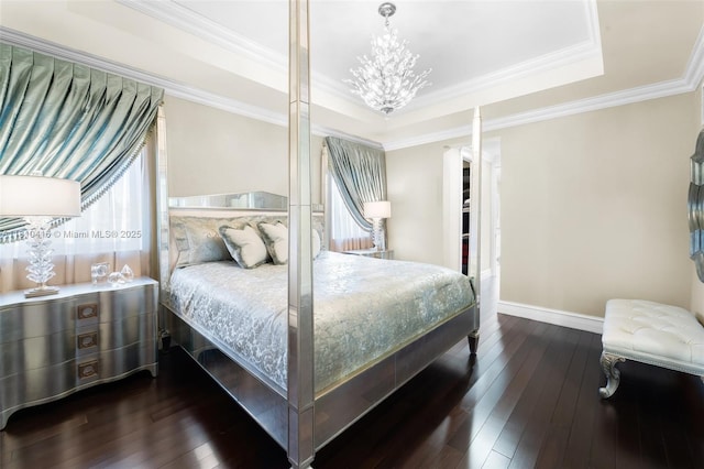 275 189th Ter, Sunny Isles Beach, FL 33160 - bedroom with dark wood-style floors, a tray ceiling, multiple windows, and crown molding