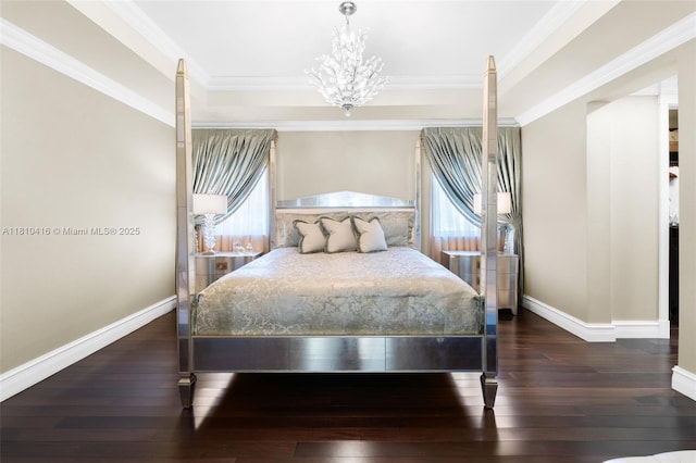275 189th Ter, Sunny Isles Beach, FL 33160 - bedroom with wood-type flooring, baseboards, a chandelier, and ornamental molding