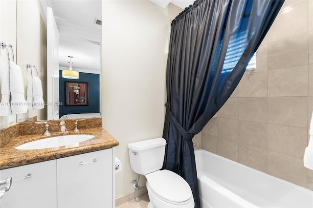 275 189th Ter, Sunny Isles Beach, FL 33160 - full bath with vanity, shower / bath combo, toilet, ornamental molding, and baseboards