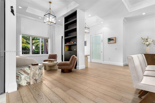 1210 95th St, Bay Harbor Islands, FL 33154 - sitting room with a chandelier, crown molding, light wood-type flooring, recessed lighting, and baseboards