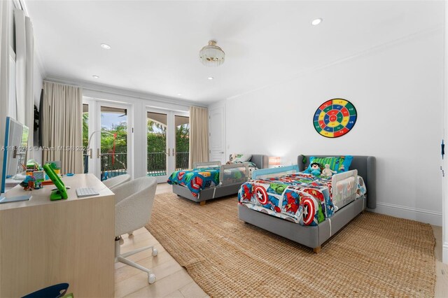 1210 95th St, Bay Harbor Islands, FL 33154 - bedroom featuring french doors, recessed lighting, crown molding, and access to exterior