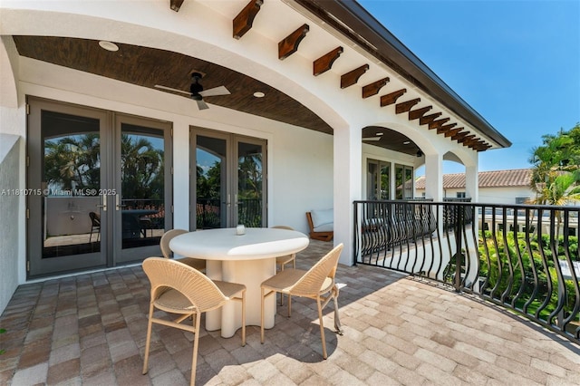 1210 95th St, Bay Harbor Islands, FL 33154 - view of patio featuring french doors, ceiling fan, and outdoor dining space