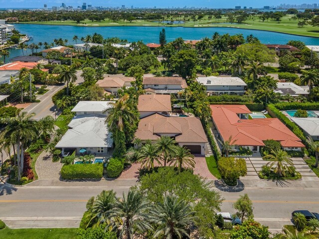 1210 95th St, Bay Harbor Islands, FL 33154 - aerial view of residential area with a nearby body of water and skyline