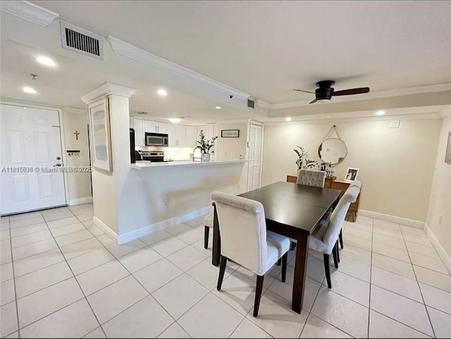 1650 Coral Way Unit 403, Miami, FL 33145 - dining room featuring ornamental molding, light tile patterned floors, recessed lighting, a ceiling fan, and baseboards