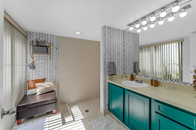 8341 SW 157th Ave Unit 304, Miami, FL 33193 - full bath featuring vanity, walk in shower, tile patterned flooring, and tile walls