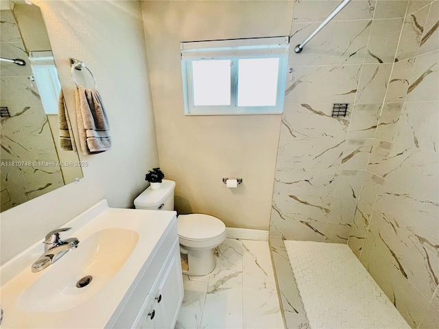 1002 S 27th Ave, Hollywood, FL 33020 - full bathroom with a marble finish shower, marble finish floors, vanity, toilet, and baseboards