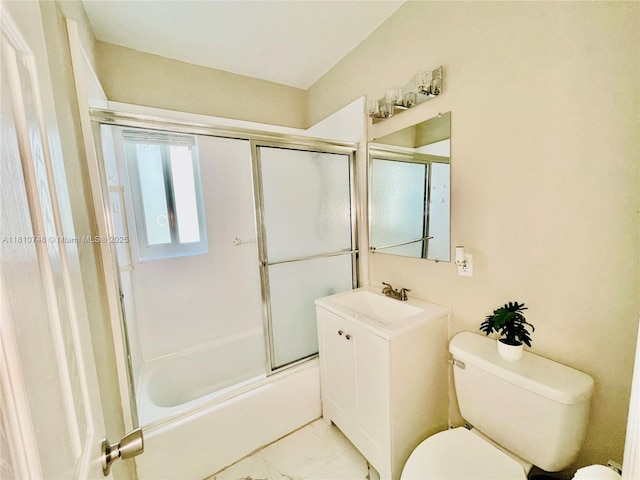 1002 S 27th Ave, Hollywood, FL 33020 - bathroom featuring toilet, vanity, shower / bath combination with glass door, and marble look tiles