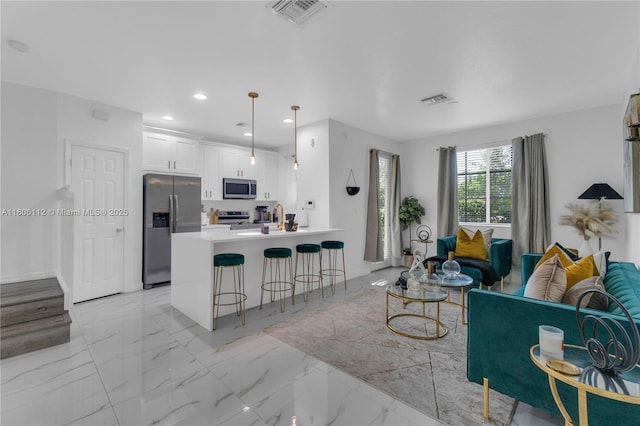 1901 SW 60th Ter, North Lauderdale, FL 33068 - living area with light marble finish floors and recessed lighting