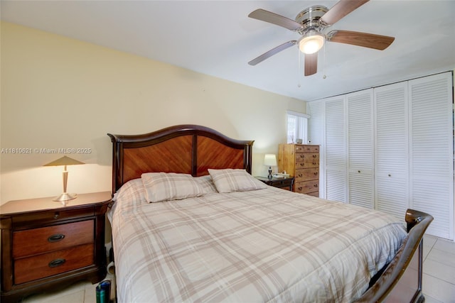 7201 NW 67th St, Tamarac, FL 33321 - bedroom featuring light tile patterned flooring, a closet, and ceiling fan