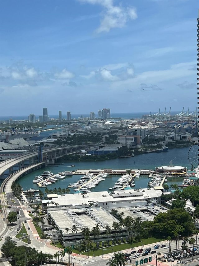 601 NE 1st Ave Unit 3205, Miami, FL 33132 - water view with nearby urban area, a marina, and a notable bridge