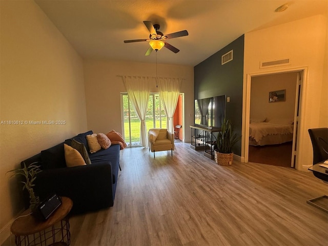 3340 Palomino Dr Unit 211-2, Davie, FL 33024 - living room with ceiling fan, wood finished floors, and baseboards