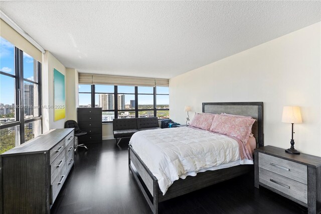 500 Three Islands Blvd Unit 1112, Hallandale Beach, FL 33009 - bedroom with multiple windows, dark wood-type flooring, a textured ceiling, and a city view