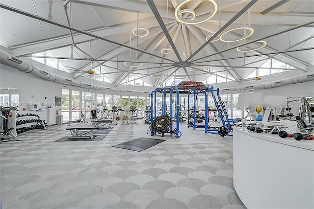 500 Three Islands Blvd Unit 1112, Hallandale Beach, FL 33009 - exercise room featuring high vaulted ceiling