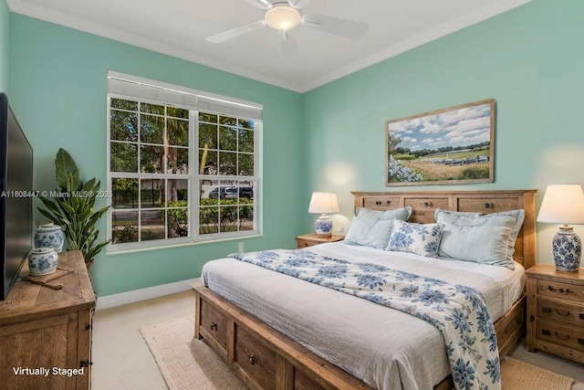 4506 SW 186th Way, Miramar, FL 33029 - bedroom with light carpet, baseboards, crown molding, and a ceiling fan