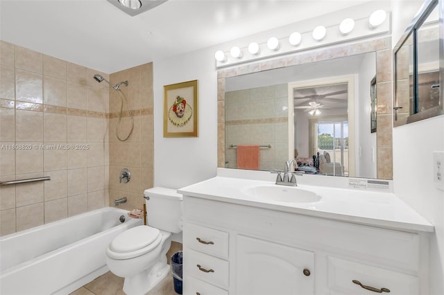 2002 Lyndhurst H Unit 2002, Deerfield Beach, FL 33442 - full bathroom with shower / washtub combination, toilet, vanity, ceiling fan, and tile patterned floors