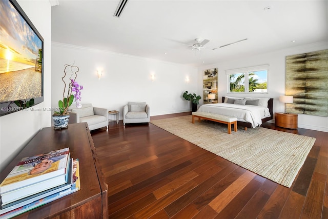 425 N Shore Dr, Miami Beach, FL 33141 - bedroom with hardwood / wood-style floors, baseboards, ornamental molding, and ceiling fan