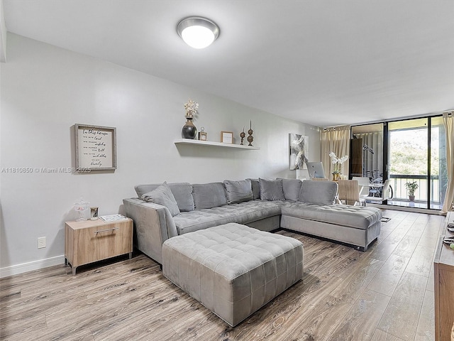 8411 Forest Hills Dr Unit 307, Coral Springs, FL 33065 - living area featuring light wood-type flooring, expansive windows, and baseboards