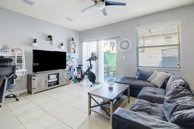 9051 SW 227th St Unit 2, Cutler Bay, FL 33190 - living area featuring a ceiling fan and light tile patterned floors