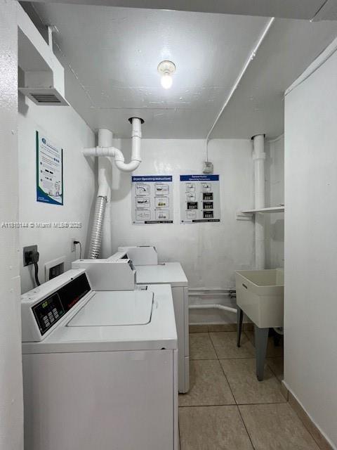 10101 E Bay Harbor Dr Unit 401, Bay Harbor Islands, FL 33154 - community laundry room featuring separate washer and dryer and light tile patterned flooring