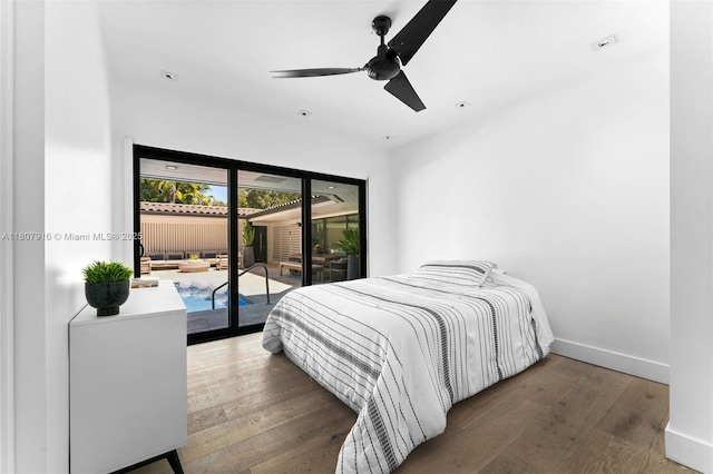 4250 Bay Point Rd, Miami, FL 33137 - bedroom with access to outside, wood finished floors, baseboards, and a ceiling fan