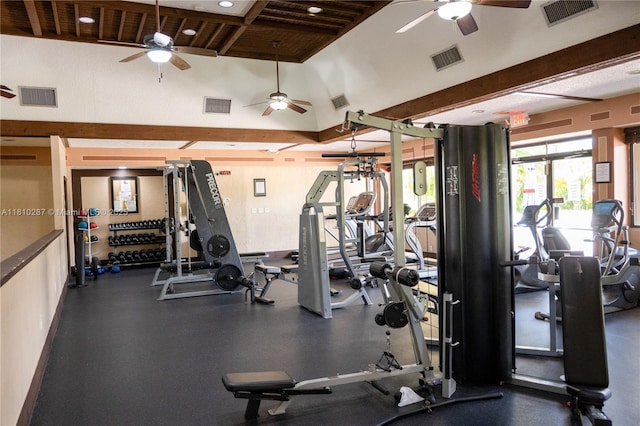 13284 SW 108th St Cir, Miami, FL 33186 - exercise room featuring ceiling fan and beam ceiling