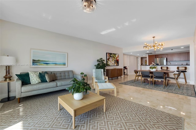 14951 Royal Oaks Ln Unit 901, North Miami, FL 33181 - living room with a chandelier and baseboards