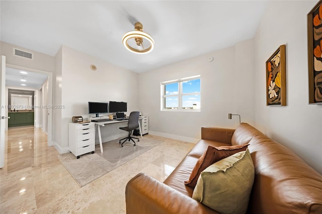 14951 Royal Oaks Ln Unit 901, North Miami, FL 33181 - office area featuring light marble finish flooring and baseboards