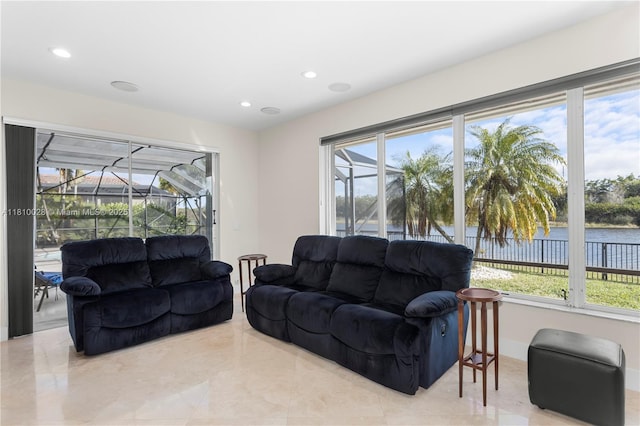 146 Dockside Cir, Weston, FL 33327 - living area with a water view, plenty of natural light, and recessed lighting