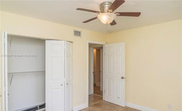 1215-1217 NE 16th Ave, Fort Lauderdale, FL 33304 - unfurnished bedroom with a closet, baseboards, and a ceiling fan