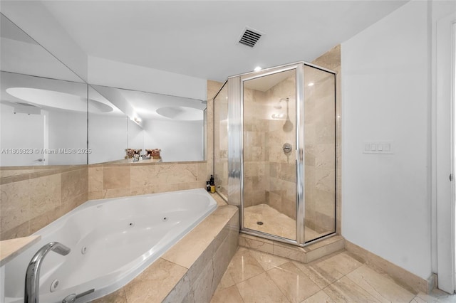 3131 NE 188th St Unit 2-506, Aventura, FL 33180 - full bath with a tub with jets, a shower stall, and tile patterned flooring