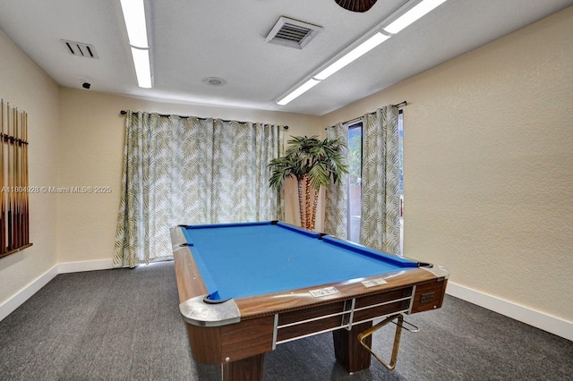 14671 Bonaire Blvd Unit 510, Delray Beach, FL 33446 - game room featuring dark carpet, baseboards, pool table, and a textured wall