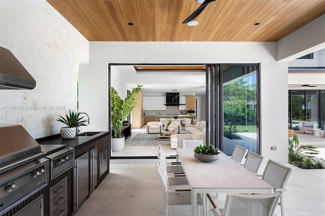 11001 SW 65th Ave, Pinecrest, FL 33156 - view of patio / terrace featuring area for grilling, a ceiling fan, outdoor dining area, and outdoor lounge area