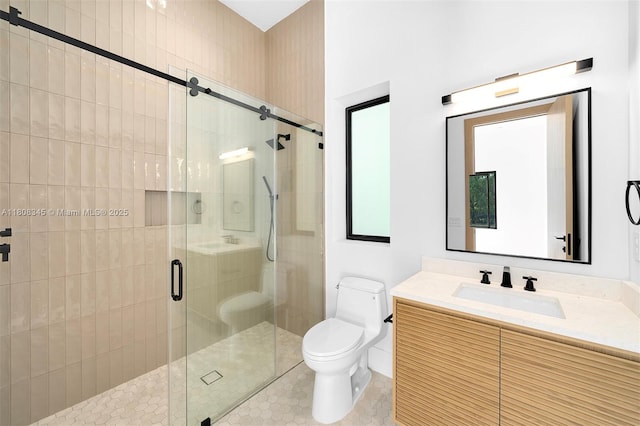 11001 SW 65th Ave, Pinecrest, FL 33156 - bathroom featuring toilet, vanity, and a stall shower