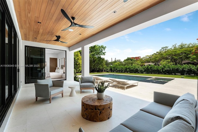 11001 SW 65th Ave, Pinecrest, FL 33156 - view of patio with a ceiling fan and an outdoor pool