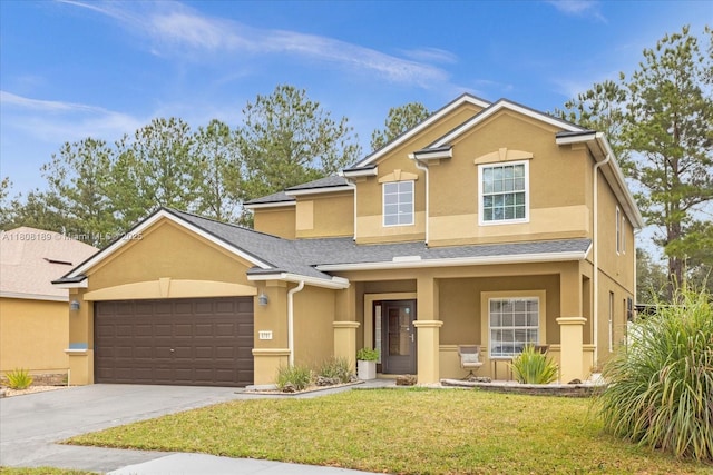 5781 SW 39th St, Ocala, FL 34474 - view of front of home featuring stucco siding, a front lawn, a garage, and concrete driveway