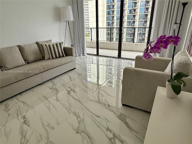 555 NE 15th St Unit 15G, Miami, FL 33132 - living room featuring marble finish floors
