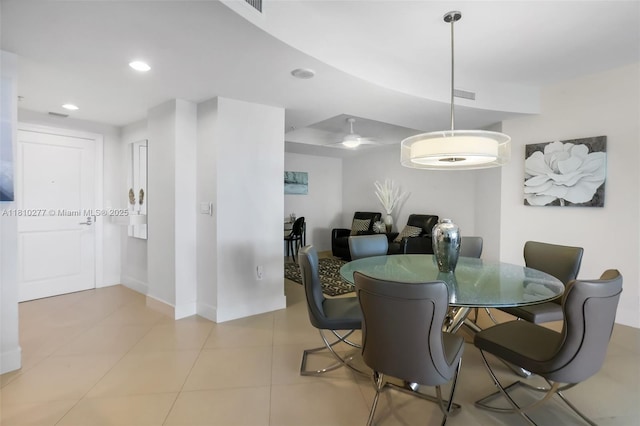 1 N Ocean Blvd Unit 508, Pompano Beach, FL 33062 - dining room with recessed lighting, baseboards, tile patterned flooring, and ceiling fan