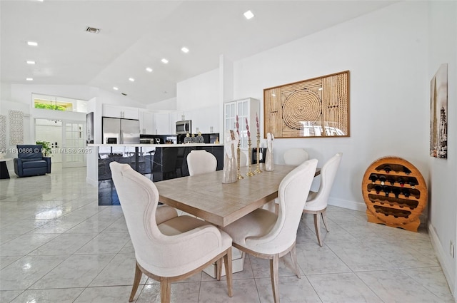13236 SW 51st St, Miramar, FL 33027 - dining room featuring baseboards, high vaulted ceiling, recessed lighting, and light tile patterned flooring