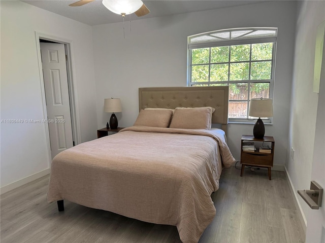 14601 SW 99th Ave, Miami, FL 33176 - bedroom with light wood-type flooring, ceiling fan, and baseboards