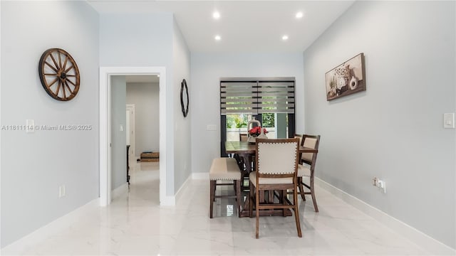 19120 SW 127th Pl, Miami, FL 33177 - dining space with recessed lighting, baseboards, and light marble finish floors