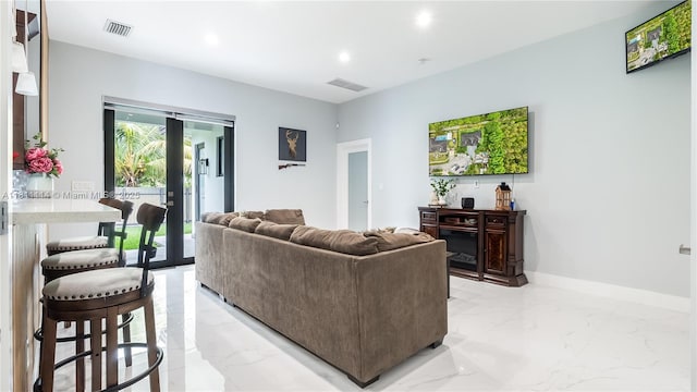 19120 SW 127th Pl, Miami, FL 33177 - living room featuring light marble finish flooring, recessed lighting, and baseboards
