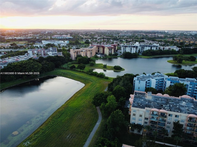 9350 Fontainebleau Blvd Unit 414, Miami, FL 33172 - aerial view at dusk of a water view, a city view, and a view of apartment building / complex