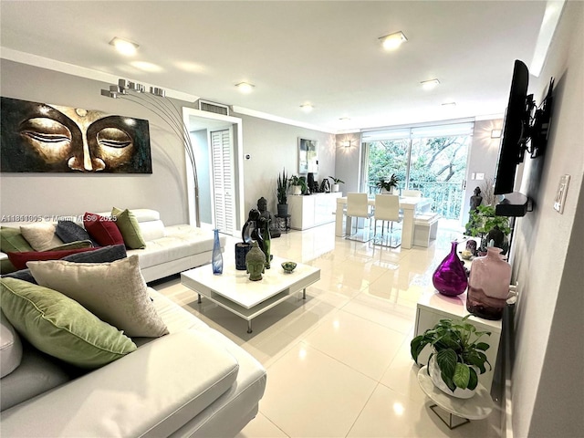 9350 Fontainebleau Blvd Unit 414, Miami, FL 33172 - living room featuring tile patterned floors and crown molding