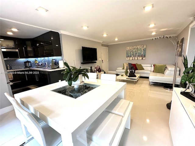 9350 Fontainebleau Blvd Unit 414, Miami, FL 33172 - dining area with recessed lighting, ornamental molding, and light tile patterned floors